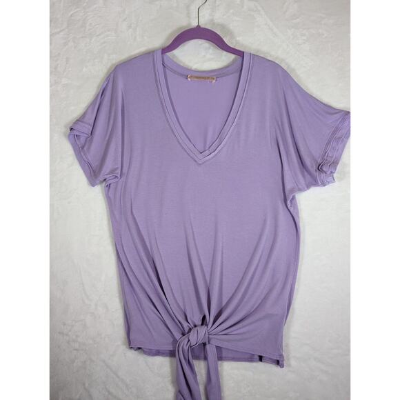 Veronica M Anthropologie Womens Solid Lilac Wide VNeck Spandex/Rayon Top Size M - Picture 1 of 9